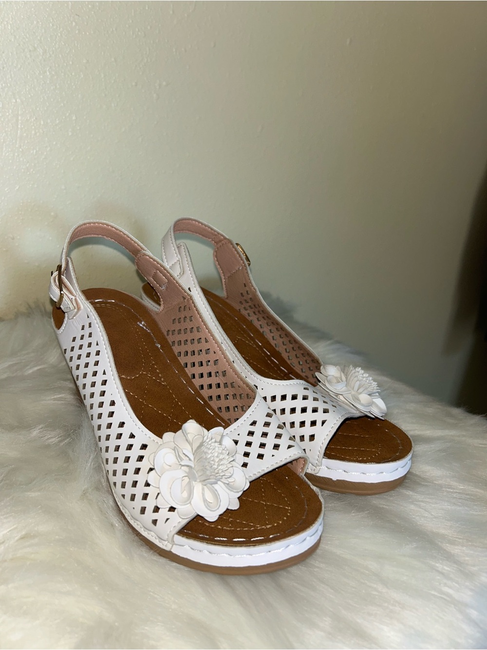 White Perforated Slingback Block Heel Sandal - Classic Summer Style